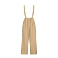 thumbnail image 3 of Dazajoo Sleeveless Jumpsuits for Womens Suspender Wide Leg Overalls Solid Casual Loose Spaghetti Straps Long Romper with Pockets Khaki XL, 3 of 7