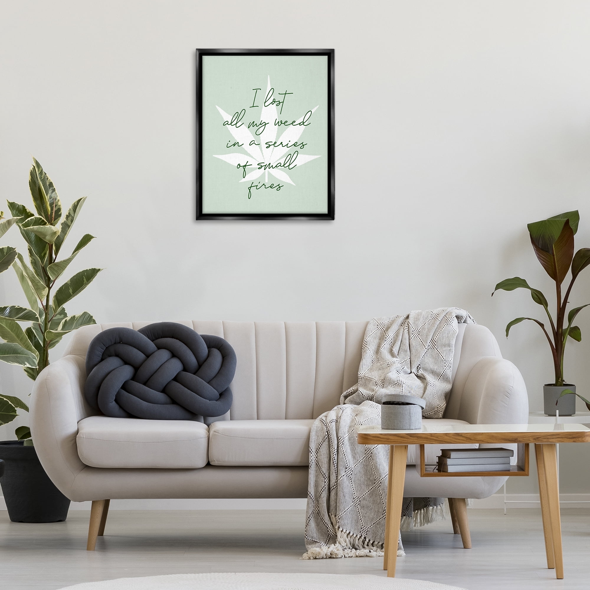 Stupell Industries Funny Weed Saying Novelty & Humor Painting Black Floater Framed Canvas Art Print Wall Art, 25 x 31