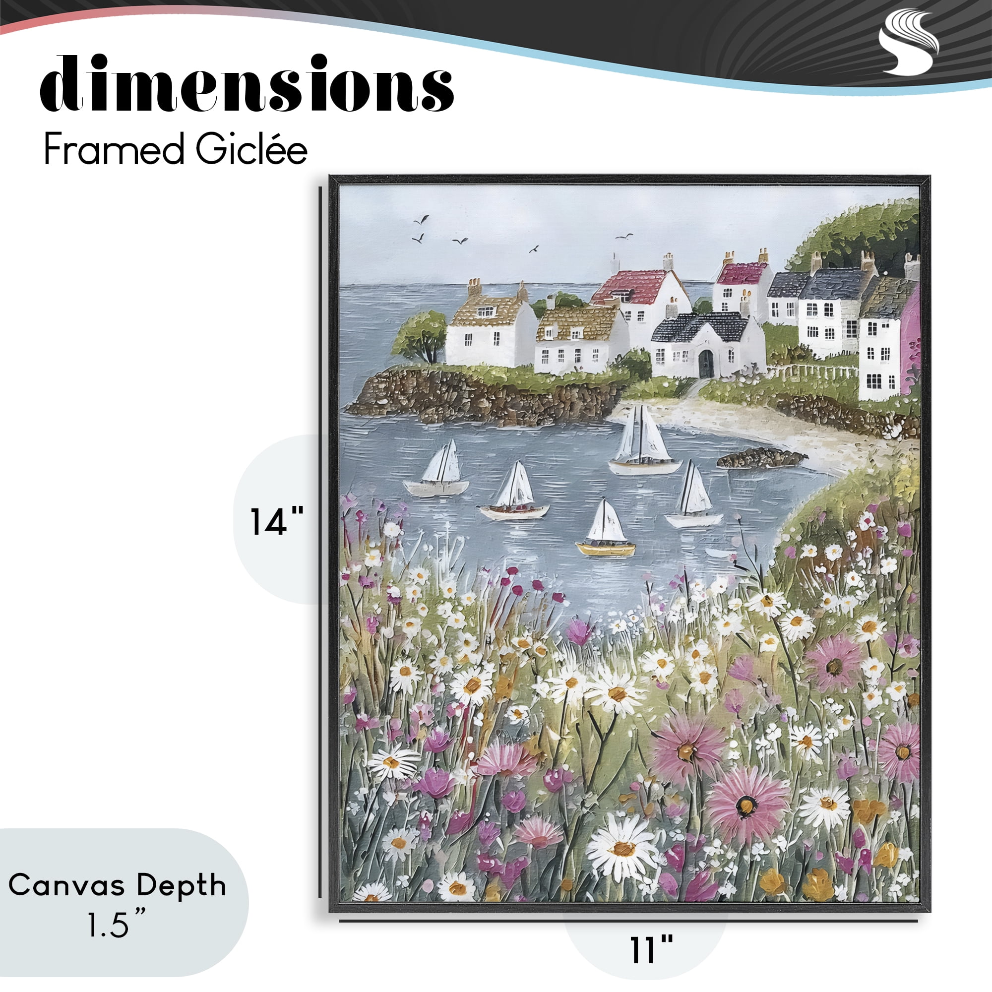 Stupell Industries Seaside Sailboats in Village Bay Black Framed Giclee Art, design by Riley B