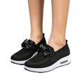 thumbnail image 2 of Domuza Women Knit Slip On Wedge Sneakers with Bow, Breathable Air Cushion Platform Shoes, Lightweight Comfortable Casual Walking Footwear Black 7.5（EU-39）, 2 of 6