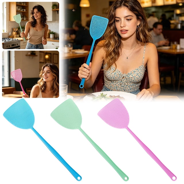 Fly Swatter,15" Long Handle Fly Swatter for Indoors,Strong Flexible Grid Plastic Fly Swatters Pest Control,1Pcs Blue