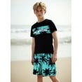 thumbnail image 4 of Mikrdoo Kid Boys Coconut Tree And Vacation Letter Graphic Print Short Sleeve T-shirt Elastic Shorts Set, 14-15 Years, 4 of 11