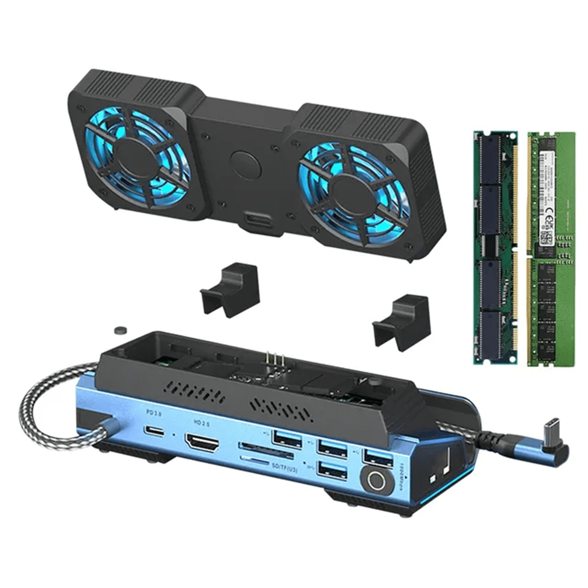 10-in-1 Type-C Game Docking Station for Steam DeckROG Ally/Switch M.2 PCie Nvme Hard Disk Box,USB C HUB 4K60HZ Dual Fan