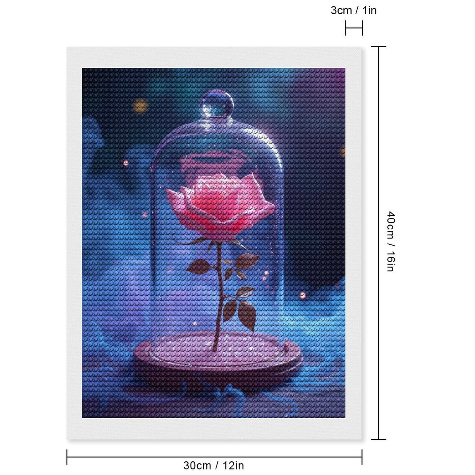 Diamond Art Kits for Adults, Enchanted Pink Rose Glass Display 5D Diamond Painting Kits for Adults Beginners, DIY Full Drill Diamond Painting, Gem Art and Crafts 12x16