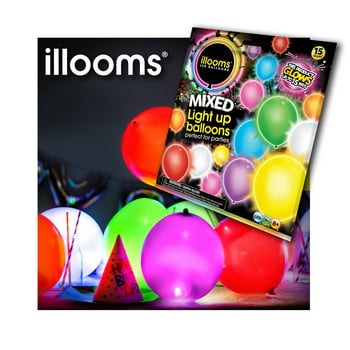 Illooms Latex Light up Balloons, Assorted Colors, 15 Pack - Add fun and excitement to your Party with illooms® Balloons