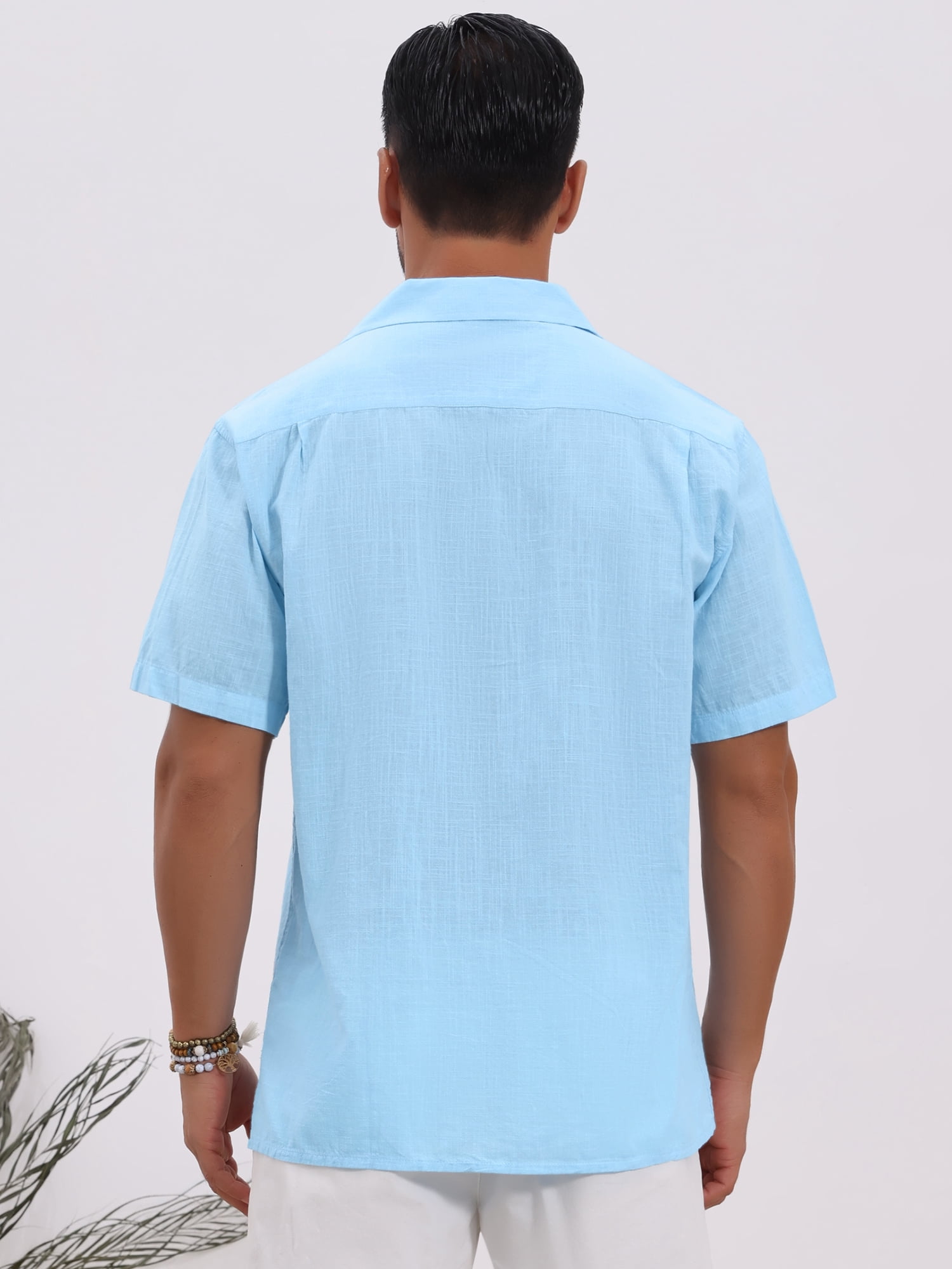 DARING DIVA Men's Camp Collar Button Down Short Sleeve Cotton Shirts S Light Blue