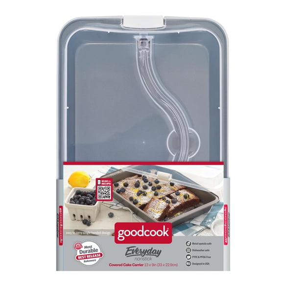 Bake-N-Take Oblong Pan, 9" x 13" with Lid, Gray, Nonstick Steel, GoodCook