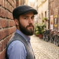 thumbnail image 4 of Bocaoying 2 Pcs Newsboy Caps for Men, Adjustable Flat Cap with Cotton-Poly Blend Tweed, Beret with Soft Lining Sweatband, Classic Peaked Brim Cap for Driving, Casual, Golf, One Size, Black/Coffee, 4 of 7