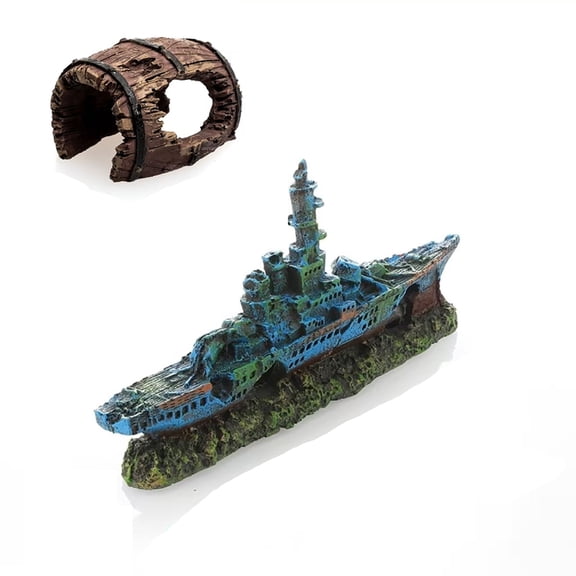GlamourGaze Sunken Ship Aquarium Decoration with 2 InchBroken Sailor Bucket 9 Inch Resin Shipwreck Ornament for Fish Tank Betta Freshwater Saltwater