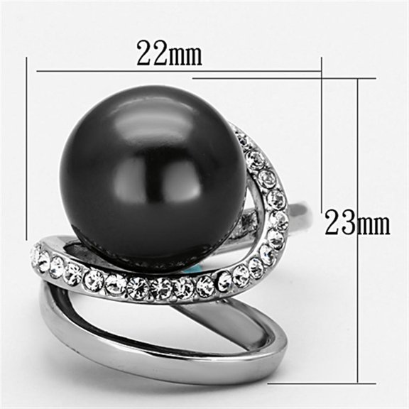 High polished (no plating) Stainless Steel Ring with Synthetic Pearl in Gray for Women Gray Stone Color Style TK1218 Size 10
