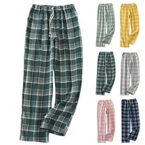WRKEKC Casual Pants for Women, Wide Leg Pants for Women, Ladies' Comfortable Elastic Waist Drawstring Plaid Print Pajama Pants