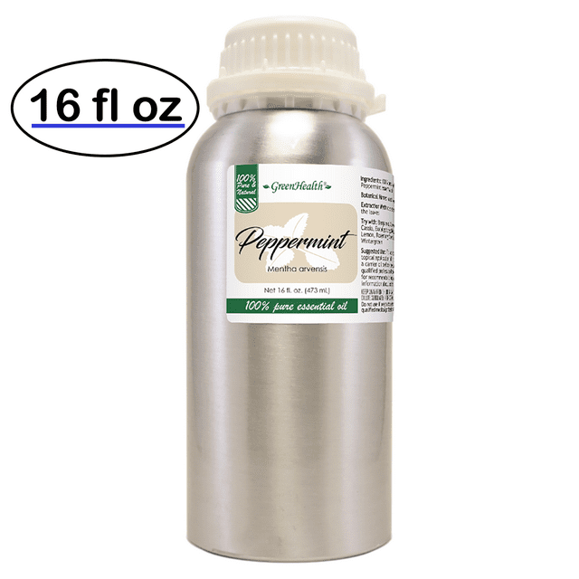16 fl oz Peppermint Essential Oil (100% Pure & Uncut), Aluminum Bottle - GreenHealth