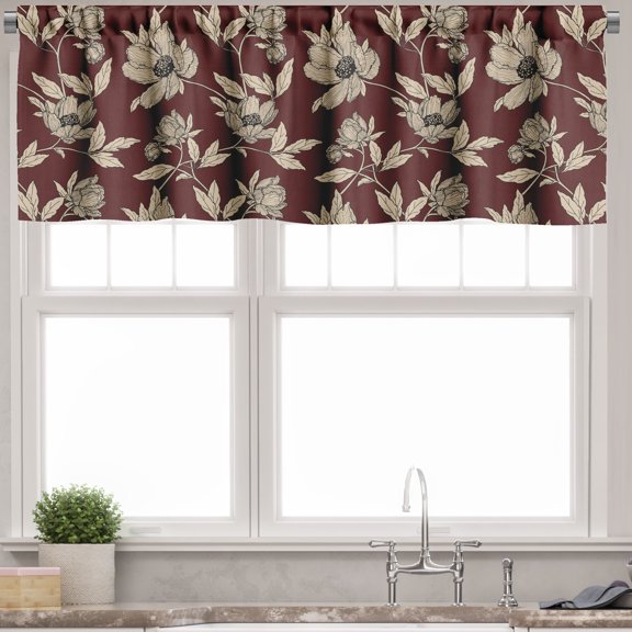 Ambesonne Floral Valance Pack of 2, Vintage Poppy Blooms Art, 54"X18", Grey Yellow Burgundy