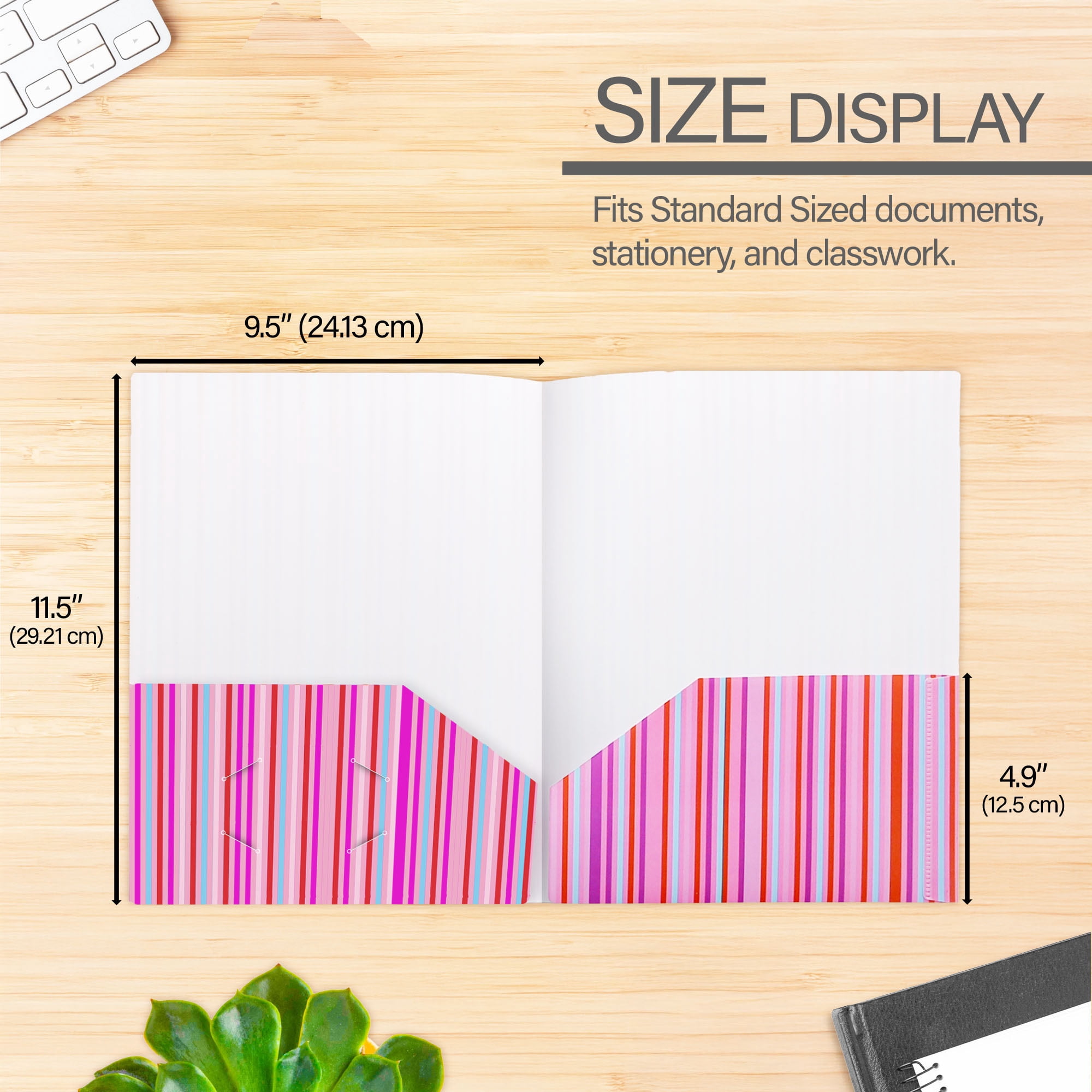 BAZIC 2 Pockets Poly Folder, Stripes Portfolio, Document Folders, 48-Pack