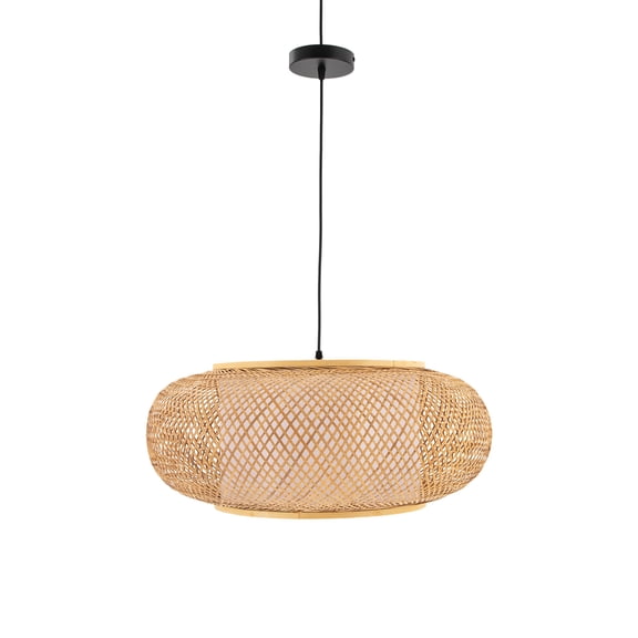 ToppiJoy 23.62in Handmade Woven Bamboo Pendant Lighting, Antique Rattan Single Lantern, Ceiling Hanging Light for Living Room Restaurant Bedroom