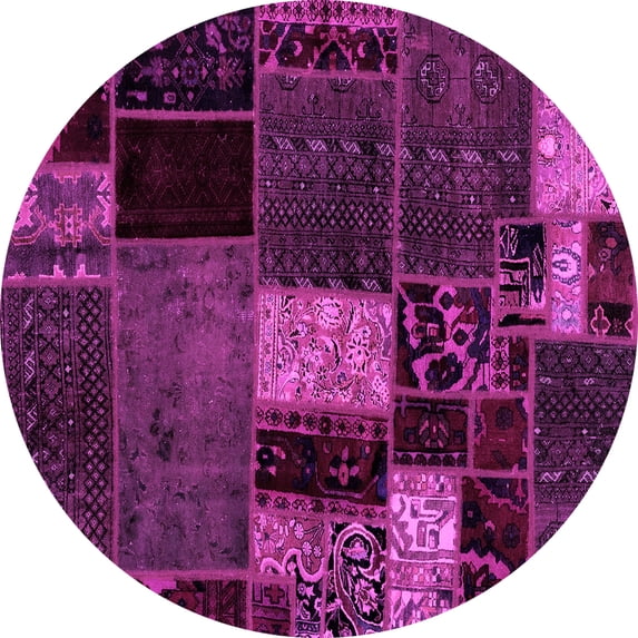 Ahgly Company Indoor Round Patchwork Pink Transitional Area Rugs, 5' Round