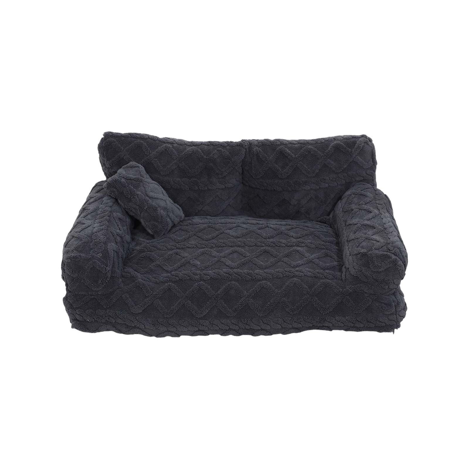 Orthopedic Pet Sofa Bed Removable Washable Plush Cushion Supportive Calming Sleeping Couch for Small Medium Dog Cat Indoor Rest Black - S