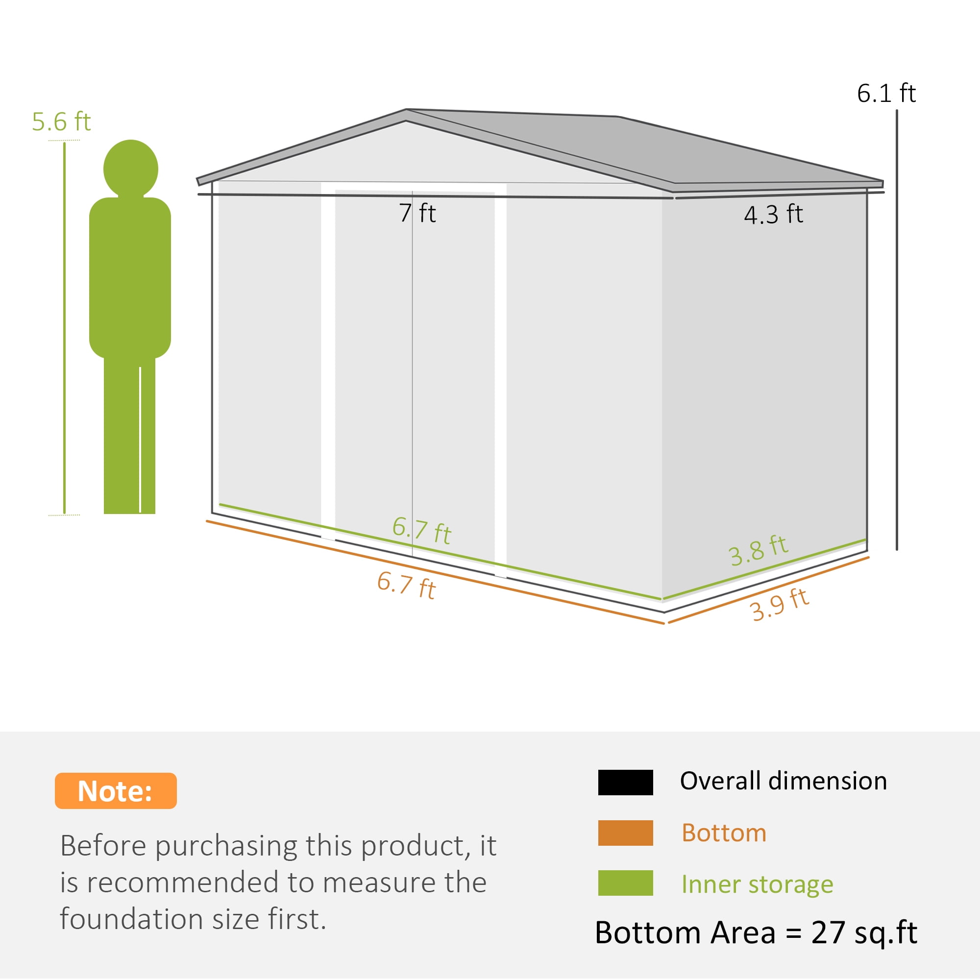 Outsunny 7' x 4' Metal Storage Shed Organizer, Garden Tool House with 4 Vents and 2 Sliding Doors for Backyard, Patio, Garage, Lawn, Brown