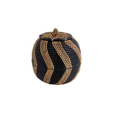 Bloomingville Decorative Handwoven Rattan Storage Basket Storage with Lid, Natural and Black