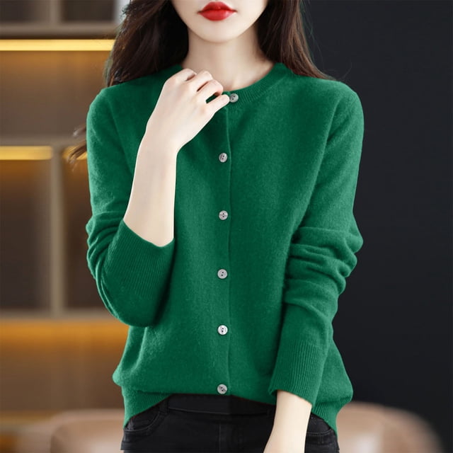 Cardigan Tricoté à Manches Longues et Col Rond pour Femmes - Chandail Léger en Polyester Doux pour Tenue Décontractée