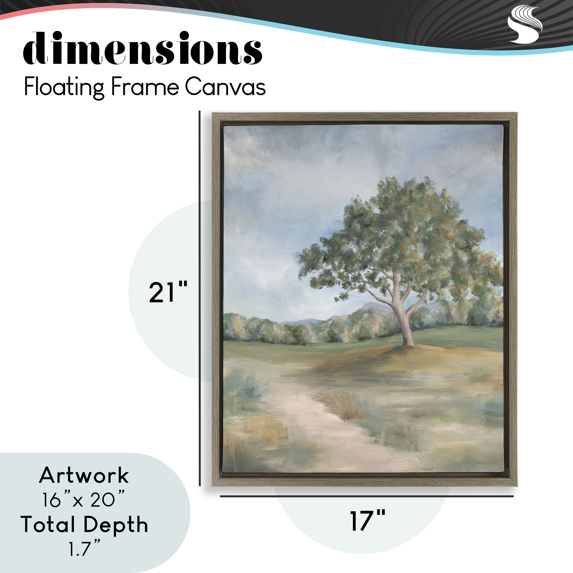 Countryside Tree Scenery Brown Framed Floater Canvas Wall Art, design by Leah Noel Art