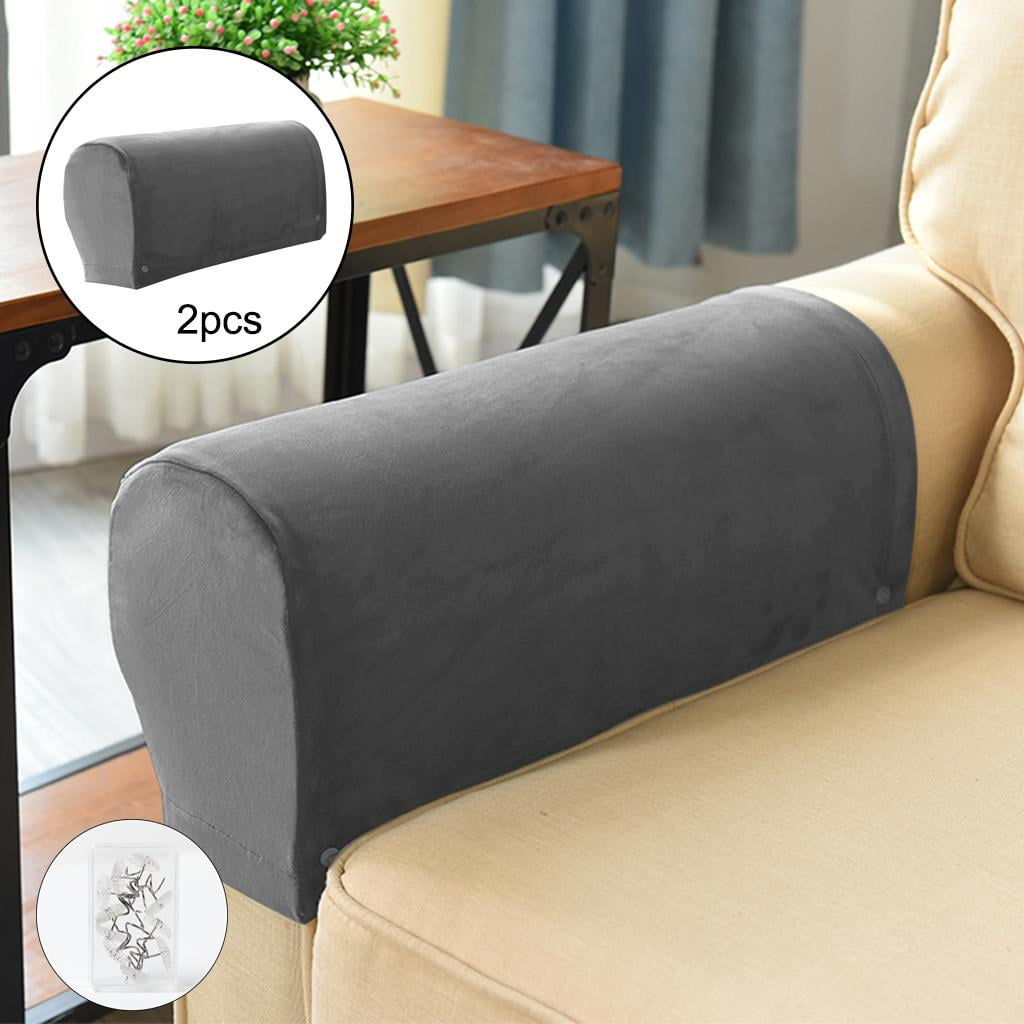 Velvet Sofa Armrest Covers Soft Chairs Sofa Armchair Slipcovers Non Slip dark gray