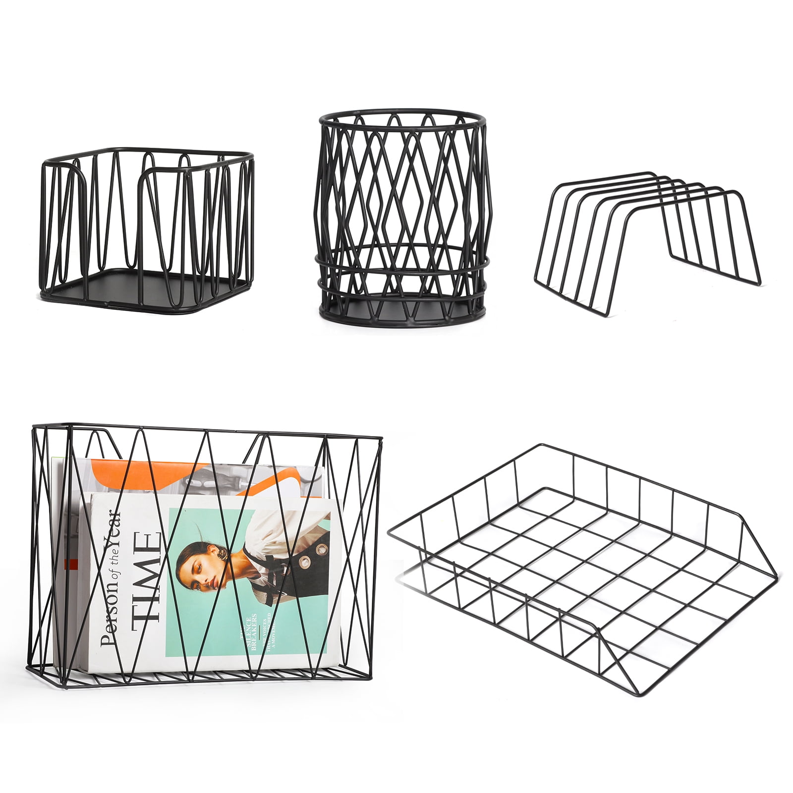 NEX Office Supplies, 5 Piece Desk Organizer Set (Black)