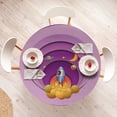 thumbnail image 3 of Ambesonne Rocket Emoji Fitted Round Tablecloth, Retro Space Themed Art, 56"- 60" Diameter, Lilac Purple and Orange, 3 of 4