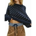 thumbnail image 2 of Women'S Oversized Polka Dot Knit Sweater Casual Loose-Fit Pullover for Fall and Winter Navy Blue L, 2 of 7