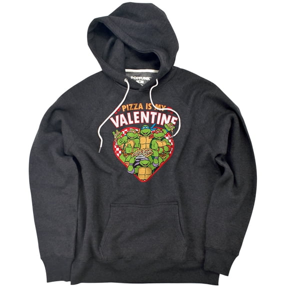 Teenage Mutant Ninja Turtles Pizza is My Valentine Unisex Adult Slim Fit Pull-Over Heather Hoodie, Charcoal, Small