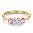 thumbnail image 3 of Gem Stone King 10K Yellow Gold White Moissanite and Pink Lab Grown Diamond Engagement Ring for Women | 1.00 Cttw | Round 5MM | Gemstone Birthstone | Size 6, 3 of 7