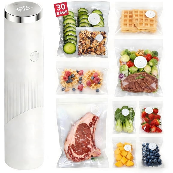 Vacuum Sealer, Handheld Vacuum Sealer, Vacuum Sealer Machine for Food Storage with 30 Reusable Bags, Rechargeable Compact Vacuum Sealer for Preservation & Fresh, Gifts for Mom, Wife, Chef & Home