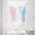 thumbnail image 1 of Gender Reveal Decorations Tapestry, Baby Footprints Floral Blooms Heart Icons Stars Surprise, Wall Hanging for Bedroom Living Room Dorm Decor, 60W X 80L Inches, Light Blue and Pink, by Ambesonne, 1 of 2