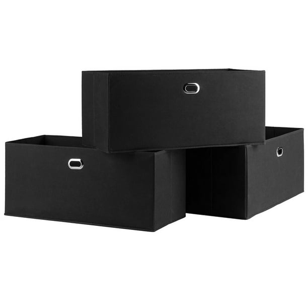 Torino 3 Pc Set Folding Fabric Baskets Black Walmart Com Walmart Com