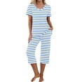 thumbnail image 1 of DecSea Ensemble de Pyjama Capri pour Femmes, Manches Courtes, Deux Pièces, Col en V, avec Poches, S-2TG, 1 of 7