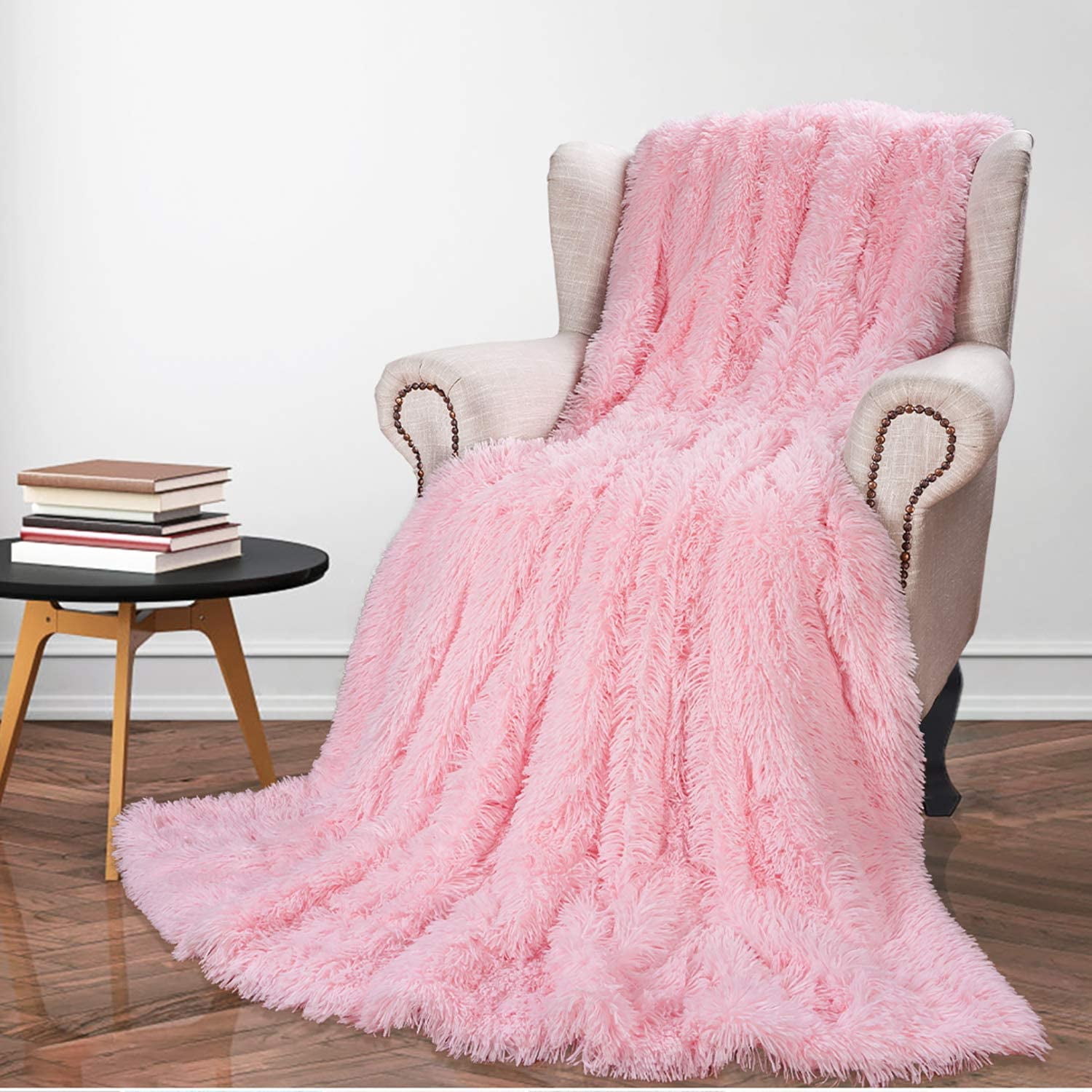 Softlife Extra Soft Faux Fur Throw Blanket with Sherpa Warm Underside,90"x90",Pink