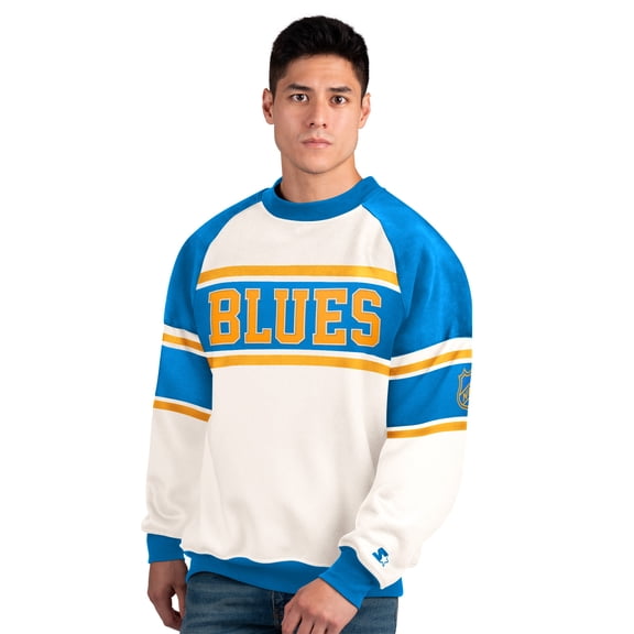 Men's Starter  White St. Louis Blues Defense Fleece Crewneck Sweatshirt