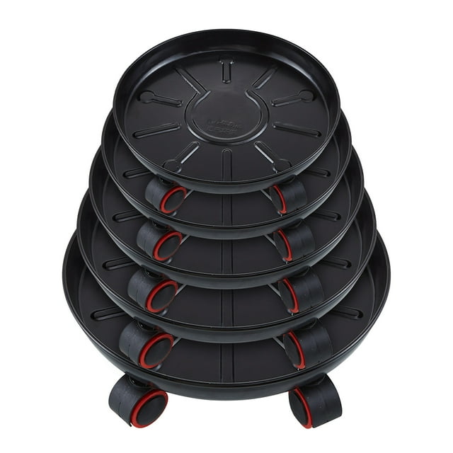 Coussinet Circulaire Épaissi en Métal Fer à Roue Universelle avec Bac de Récupération d'Eau, Pot de Fleurs en Métal Fer Mobile avec Plateau à Rouleau