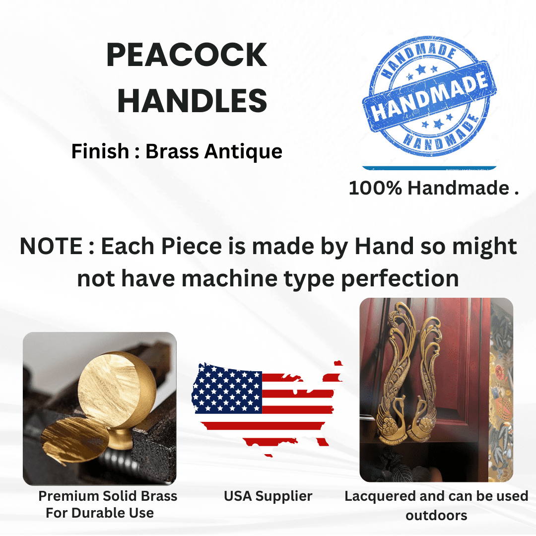 STYLENT DECOR Peacock Design Brass Door Handle Pair, Main Door Handles, Door Handles For Main Door, Material - Brass, Standard, Pack Of 2 Handles - Brass, Pull Handle (11 Inches Both Pair)