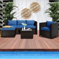 thumbnail image 1 of Patio Furniture Sofa Set, 5 Piece Outdoor Sectional Sofa Set with 3-Seater Sofa, Ottoman, Coffee Table, Armchair, Wicker Furniture Conversation Set with Cushions for Backyard, Porch, Garden, L3564, 1 of 11