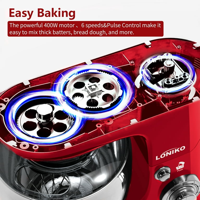 Loniko Stand Mixer, 6.5-QT 6-Speed Tilt-Head Food Mixers Kitchen Electric  Stand Mixer, Household Stand Mixers with Dough Hook, Flat Beater & Whisk