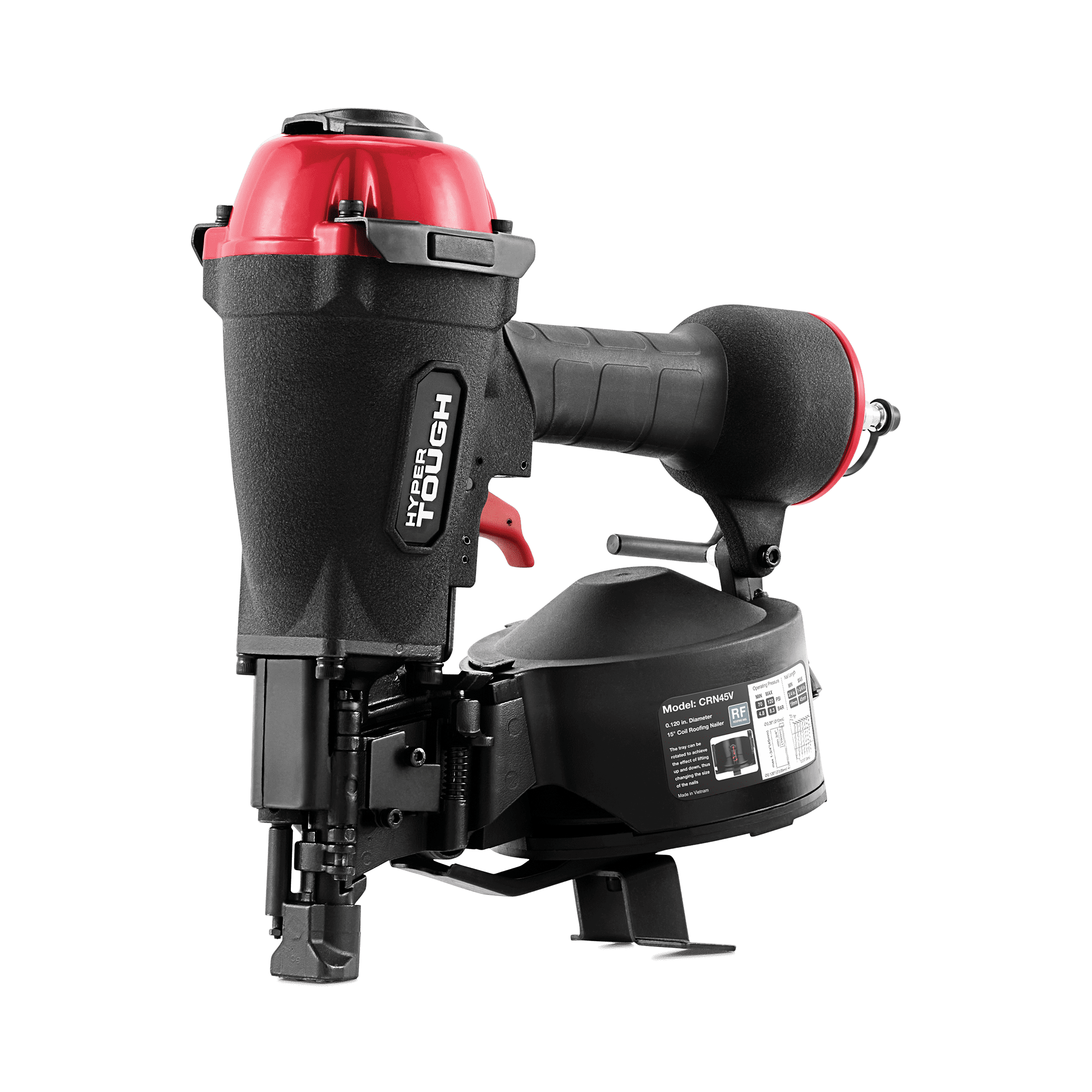 Hyper Tough 15-degree 1-3/4-inch Pneumatic Coil Roofing Nailer, Air Powered Roofing Nail Gun