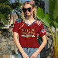 thumbnail image 4 of JULMCOMO 4th of July Shirts Women Red White Blue V Neck 250th Anniversary Tops Patriotic Short Sleeve American Flag T Shirts Wine M, 4 of 6