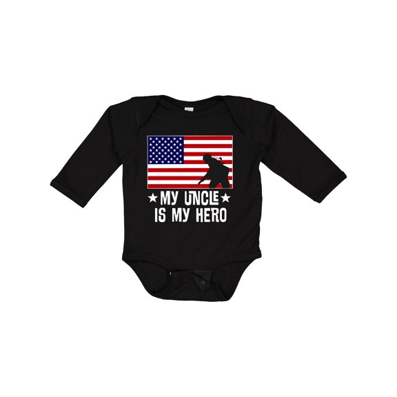 Inktastic Military Uncle is My Hero Us Flag Boys or Girls Long Sleeve Baby Bodysuit