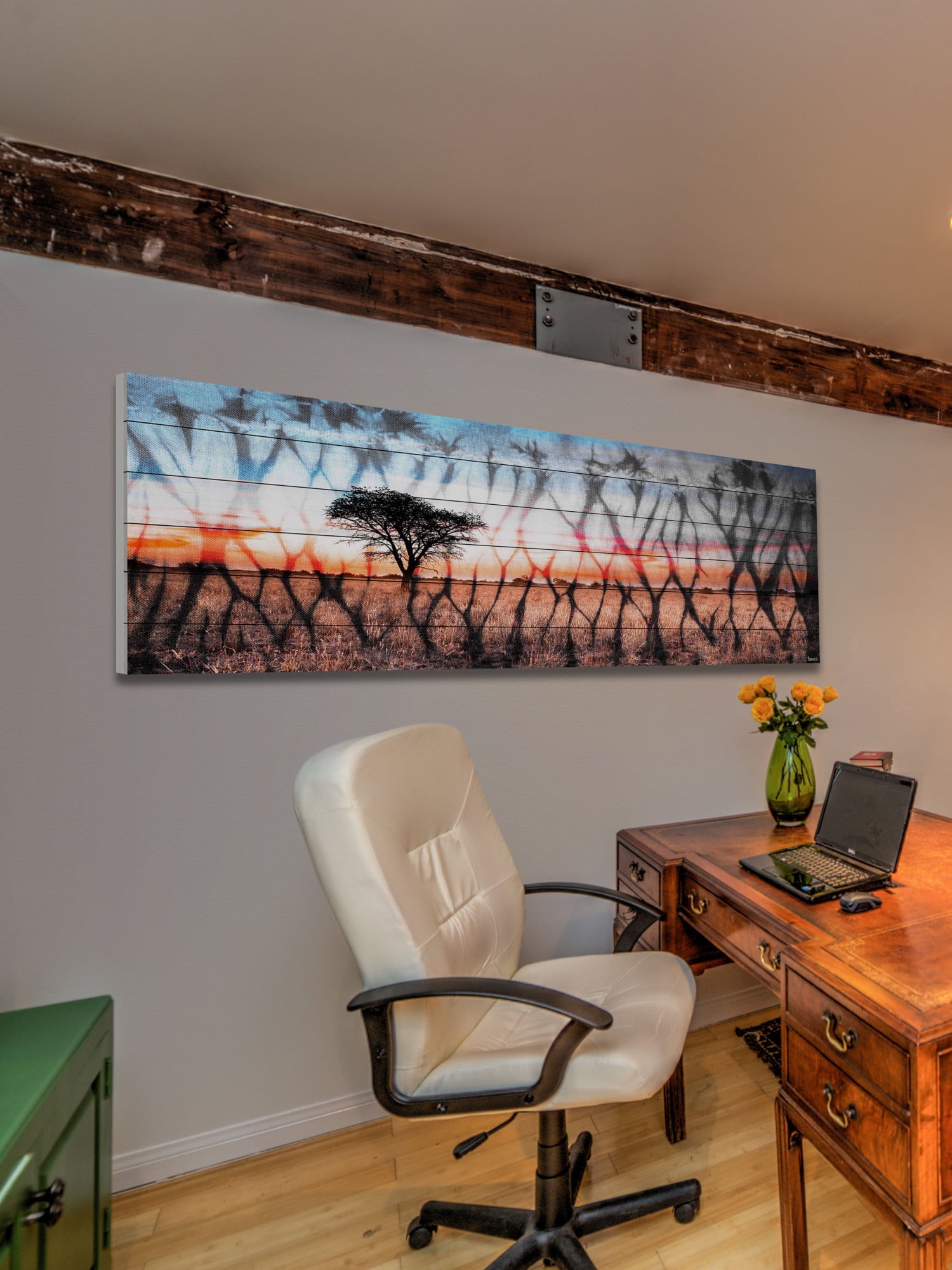 Parvez Taj "African Landscape" Print on White Wood