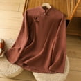 thumbnail image 2 of Vestidos Casuales Para Mujer, Blusas De Mujer De Moda Camisa de mujer con cuello alto, manga larga, bordado, imitación de lino y botones., 2 of 4