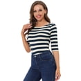 thumbnail image 1 of Disfraz de navidad Camisecon mangas de codo pamujer Camisebásiinformal con cuello de barco y corte ajustado Azul Oscuro Blanco XL, 1 of 4