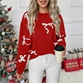 thumbnail image 2 of Cute Sweaters for Women Bowknots Print Christmas Holiday Casual Crewneck Knitted Pullover Tops Loose Jumpers (XL, Red), 2 of 7