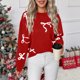 thumbnail image 5 of RKSTN Christmas Sweaters for Women Oversized Crewneck Cute Bow Knit Pullover Sweater Top Womens Casual Solid Embroidered Round Neck Loose Fits Comfy Sweet Style Sweater Fall Spring Outfits, 5 of 9
