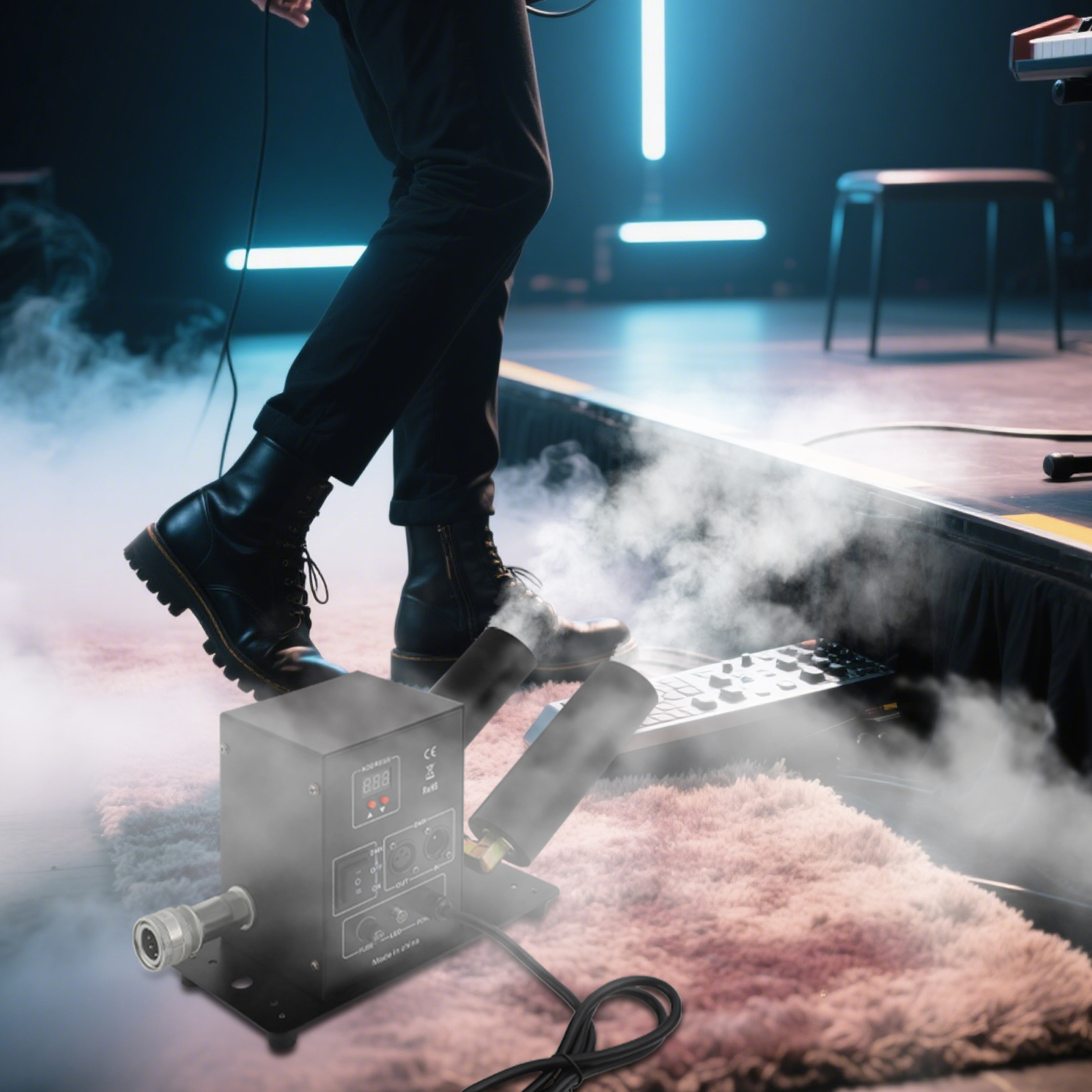 150W Freestanding Dual Nozzles CO2 Fog Machine Black Jet Fog Machine with 3.94-ft Long Power Cord  Clear English Markings